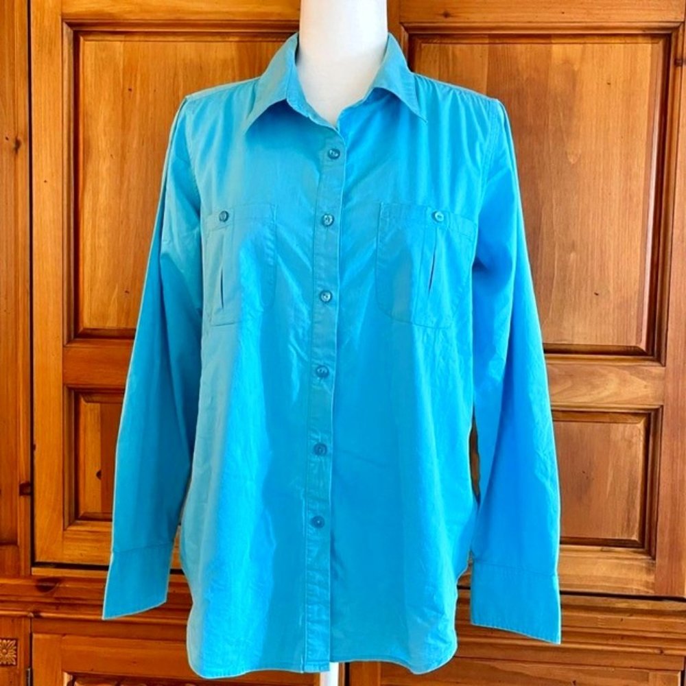Susan Graver Button Down Shirt - Turq - Size S